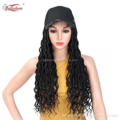 Hot sell wholesale crochet braid hair faux locs with curly ends wavy faux locs crochet goddess faux locs black basketball hat